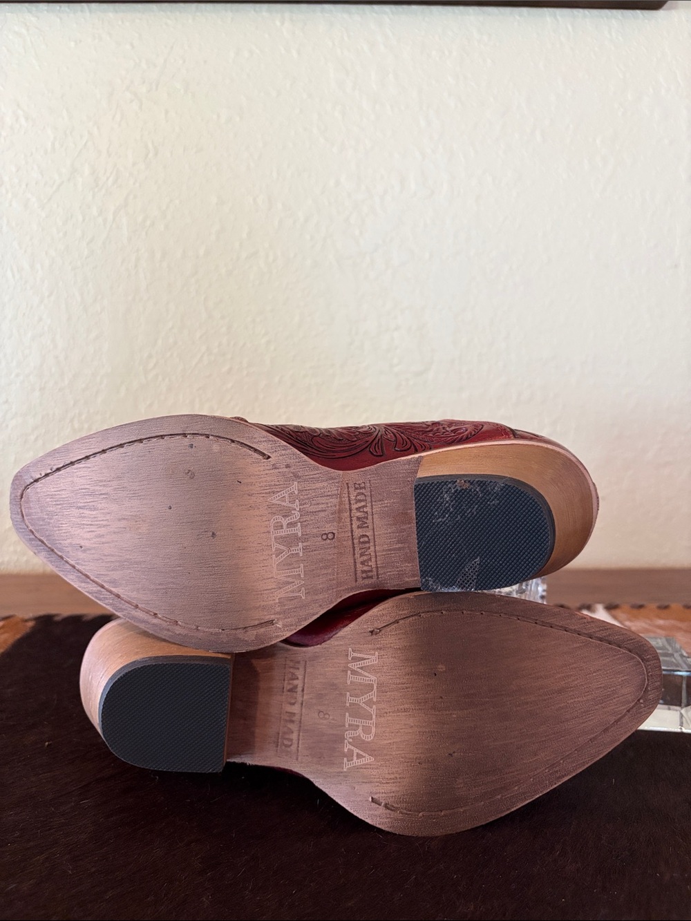 Myra Bag Red Tooled Floral Leather Ankle Booties - Picture 11 of 12